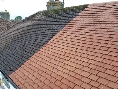 Roof cleaning before and after comparison